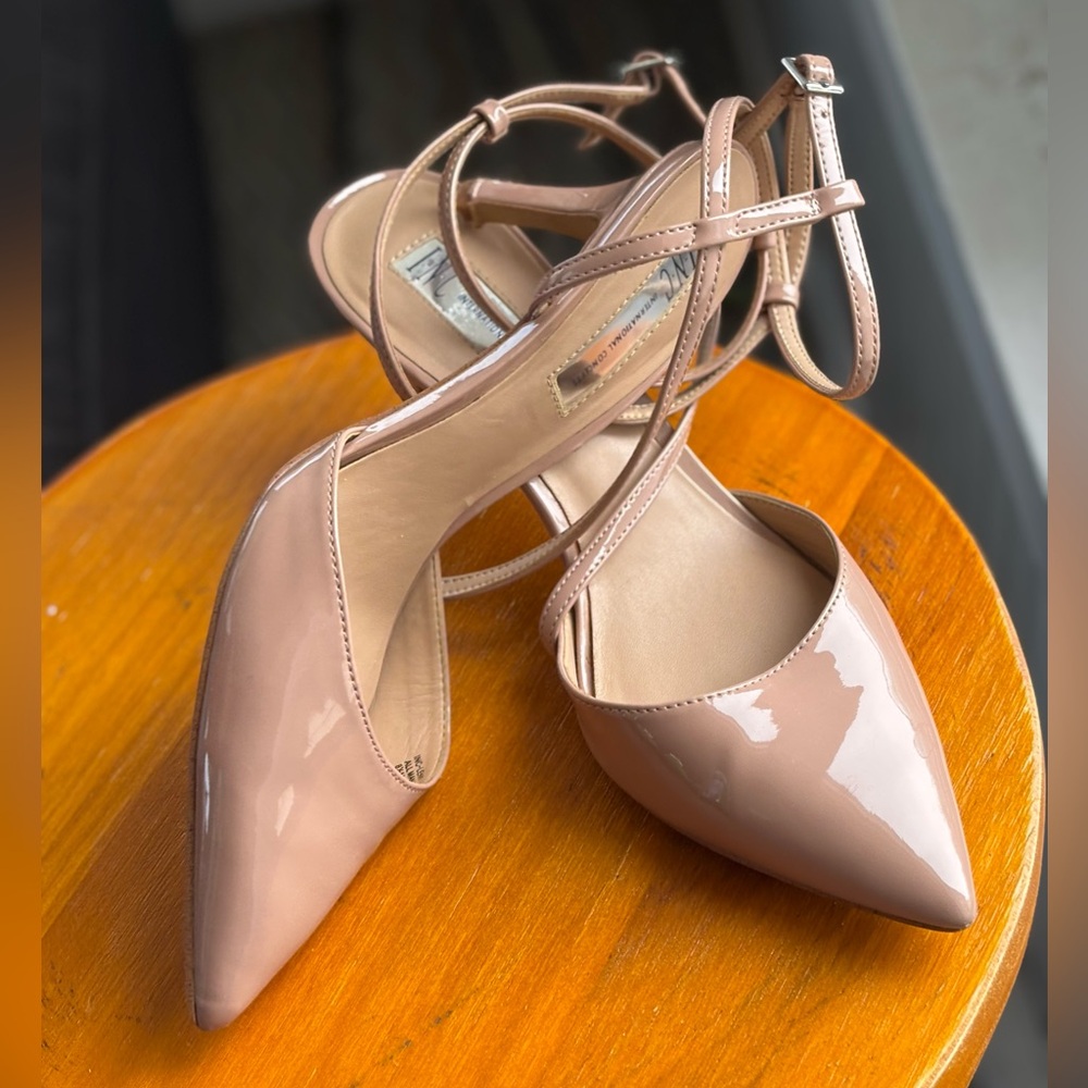 INC International Concepts Patent Pointed-Toe Ankle-Strap Pumps in Nude Blush